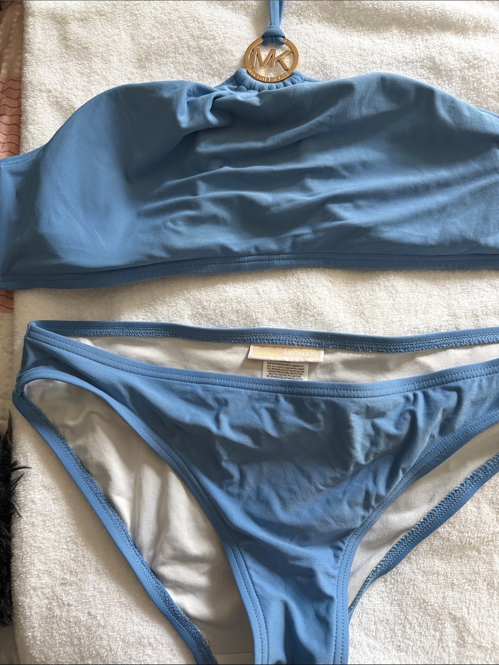 Michael Kors Sky Blue Strapless Bandeau Bikini with Gold MK Accent